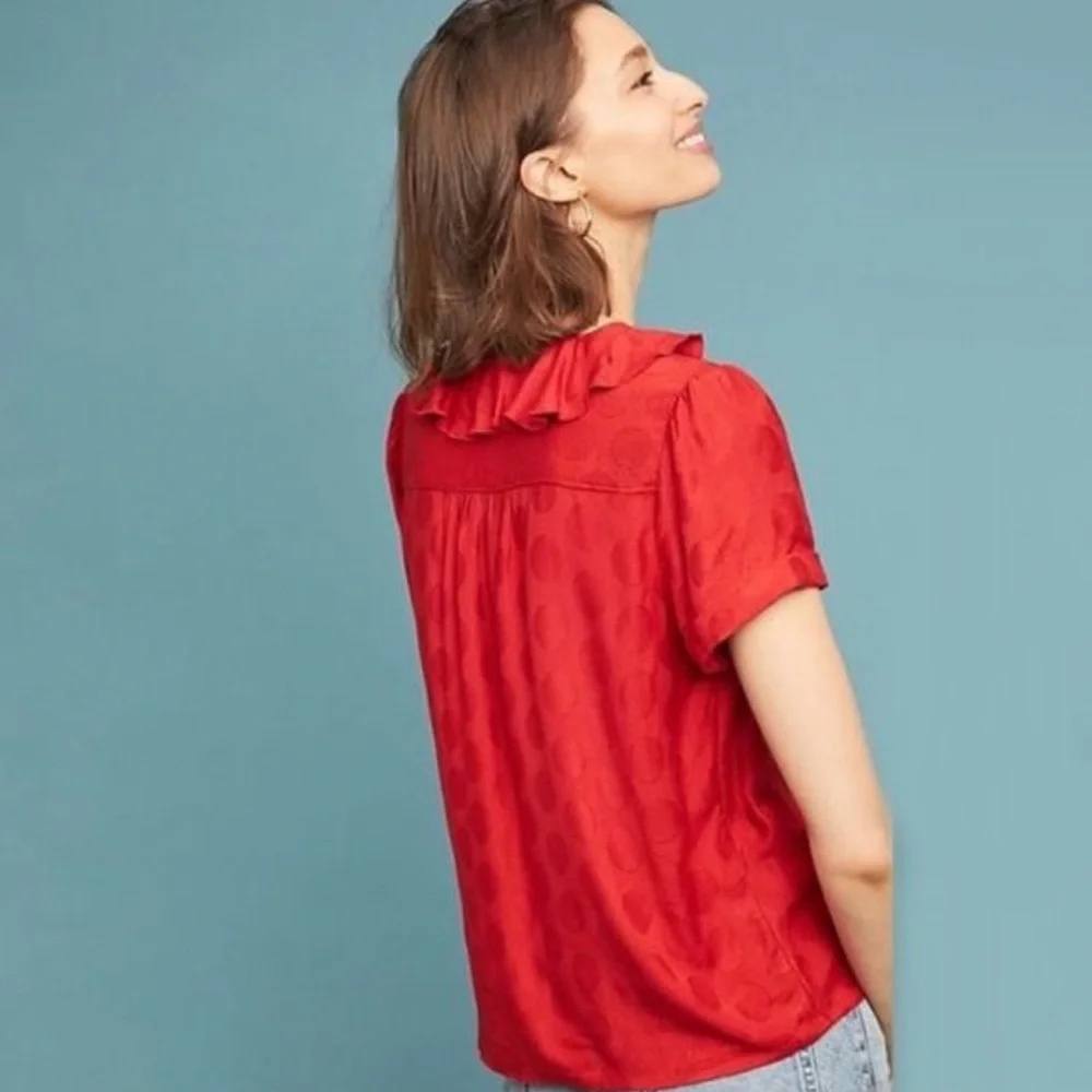 Anthropologie Maeve Jojo Ruffled Polka Dot Blouse - Size M - Picture 2 of 6